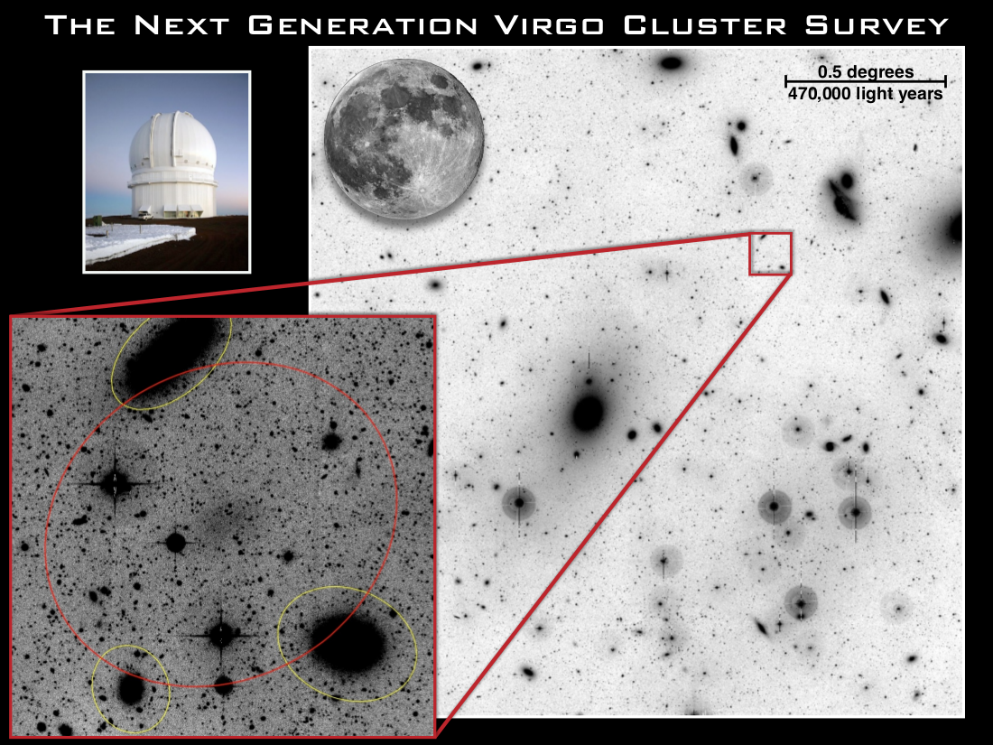 Example of a Low Surface Brightness Galaxy in the Virgo cluster. These galaxies are very hard to detect and the LSB mode on MegaCam enabled the possibility of such detections.